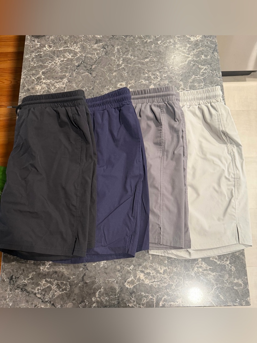 4 Pairs Of Coofandy Mens Athletic Shorts (Black/Navy/Dark Gray/Light Gray) Large